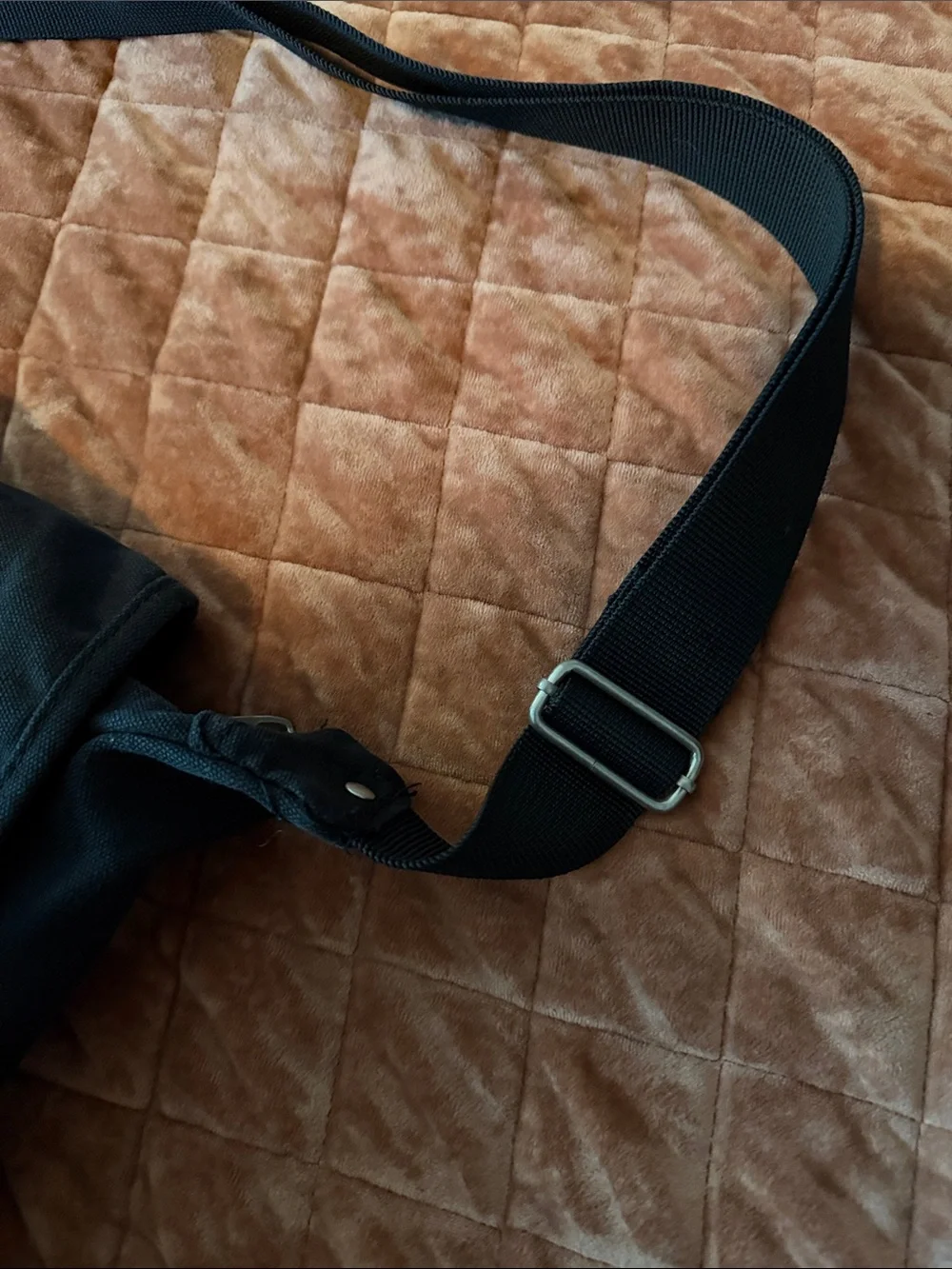 OC Sport Black Canvas Messenger Crossbody Bag with Patch Details